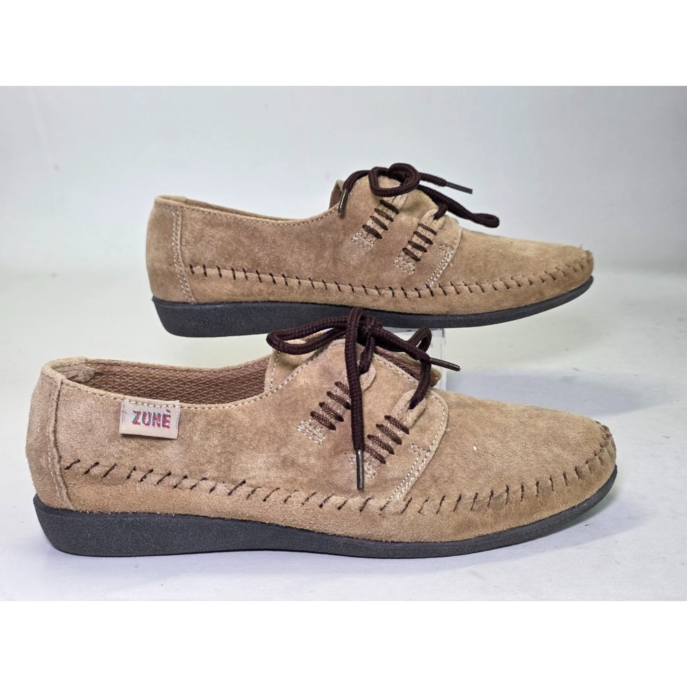 Zune Captain Women's Shoes Size 7 Brown Tan Suede Leather Lace Up Moccasin